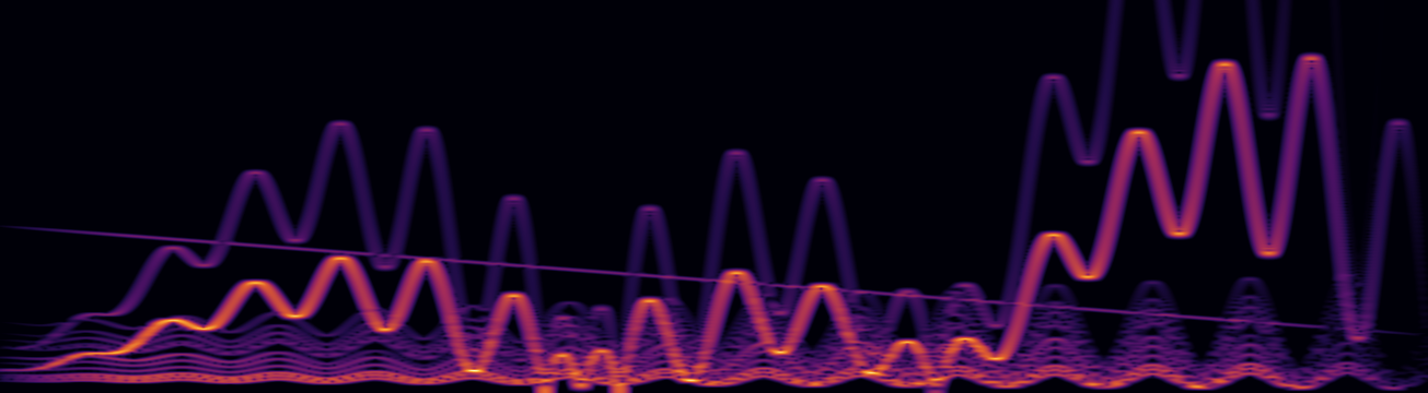 A spectrogram of a short synth passage, showing wavy harmonic lines and a gliding lead curve.